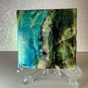 Blacklight Resin Abstract Blue and Green Canvas Art